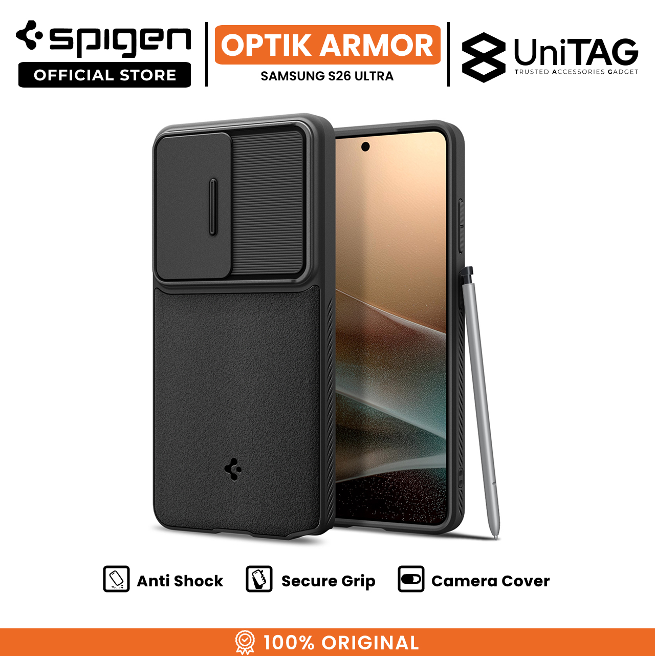 Spigen Galaxy S26 Ultra Case Camera Cover Optik Armor - Black ACS10687 (Offline SKU)
