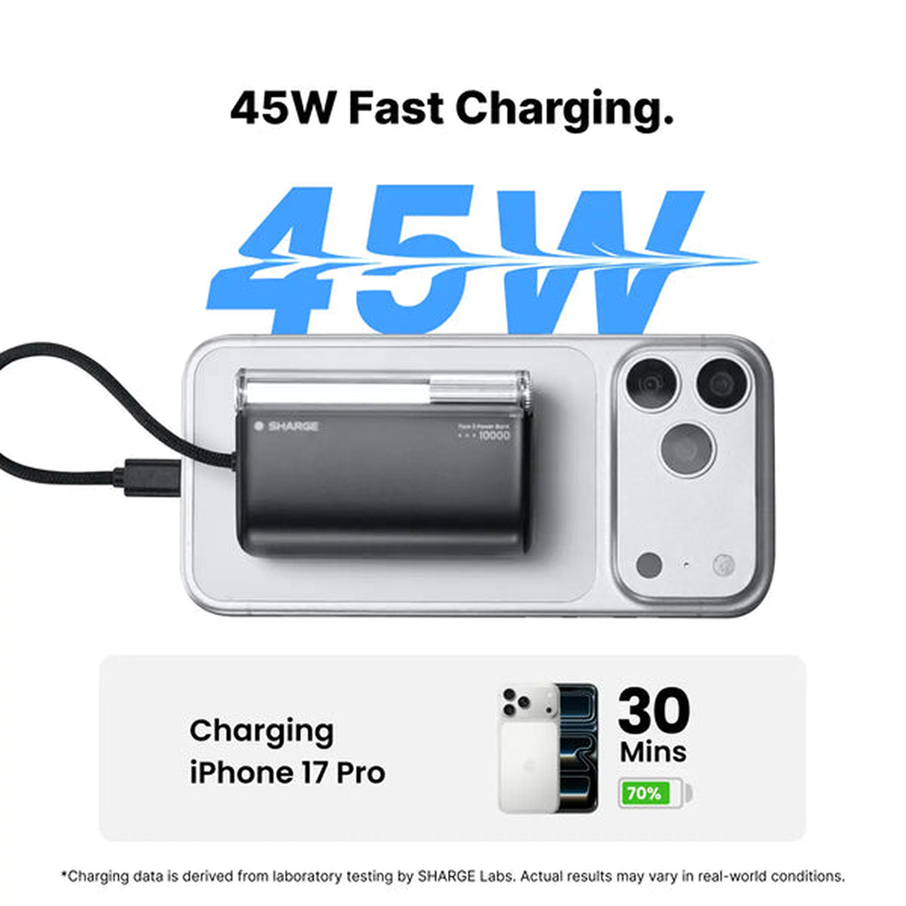 Sharge Powerbank Flow 3 10000mAh 45W Built in Cable USB C - White YDD-SG-HW-SX3-BAI