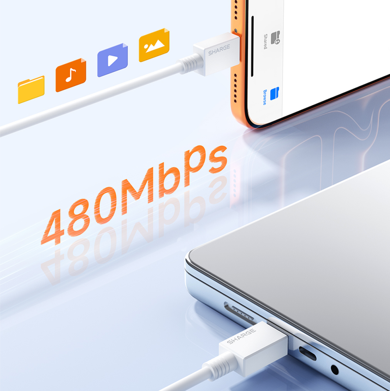 Sharge Kabel Charger USB C to C TPE 240W 1.5m - White CDX-SJ-1.5M240W-KW-BAI