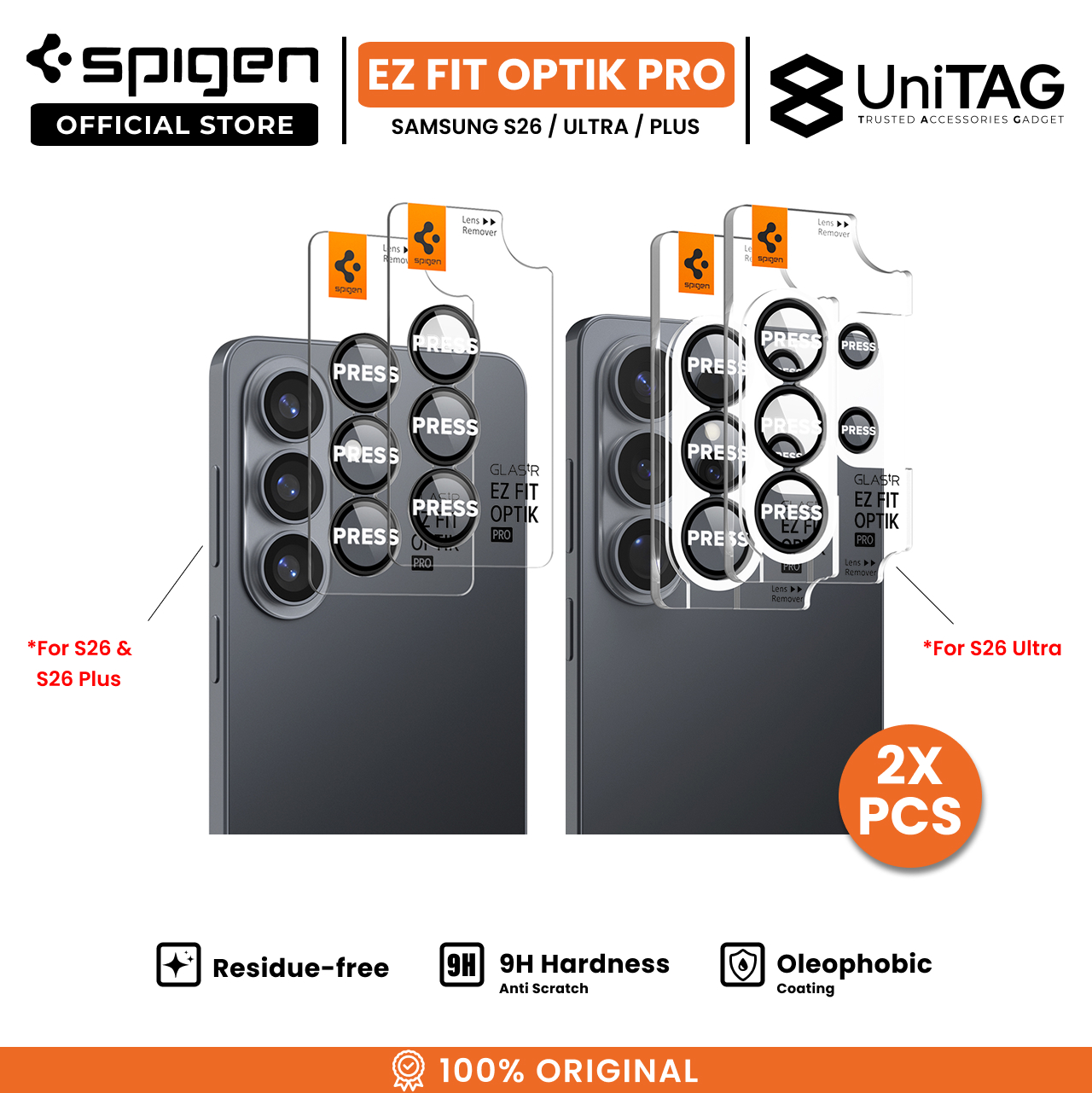 Spigen Galaxy S26 Plus Camera Lens Protector Camera Ring with Tray 2 Pack GlastR EZ Fit Optik Pro HD - Black AGL11088 (Offline SKU)