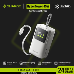 SHARGE Powerbank 10000mAh Built-in Retractable Cable USB C 45w For iPhone Samsung Android Smart Display