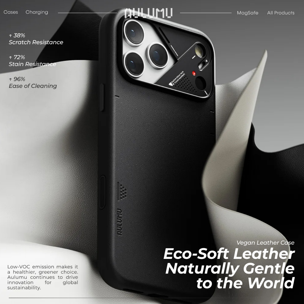 Aulumu iPhone 17 Case Vegan Leather MagSafe - Black A17-PU-BK-17 (Online Eksklusif)