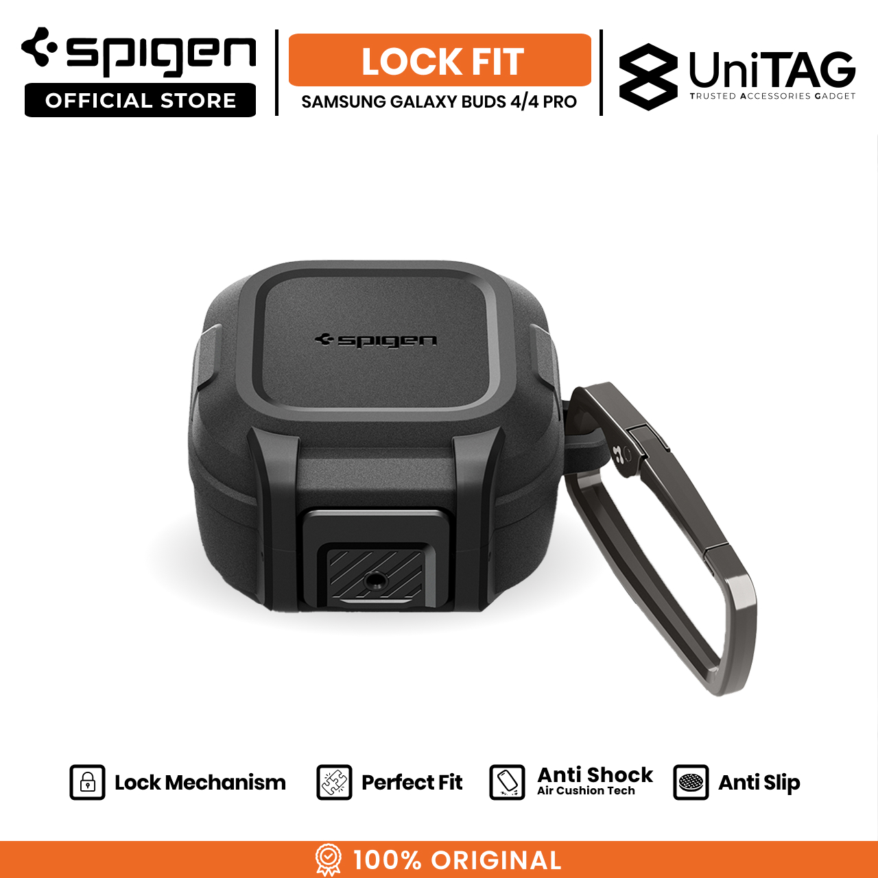 Spigen Galaxy Buds 4 / 4 Pro Case Lock Fit - Matte Black ACS11202